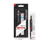 rOtring Tikky - Set di matite meccaniche da 0,5 mm, codificate a colori, include 12 mine HB, gomma e bussola universale, matita leggera con impugnatura per disegnare, scrivere e fare schizzi