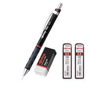 rOtring Tikky - Set portamine da 0,5 mm, matita nera + 2 mine HB (24 pezzi) + gomma bianca, ideale per disegnare, scrivere e fare schizzi tecnici