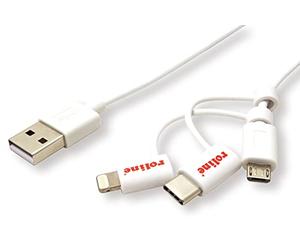 Rotronic 'ROLINE 11.02.8329 USB 2.0 di sincronizzazione/Ricarica Cavo Tipo a - Tipo C/8 Pin/USB MicroB, 1 m Bianco