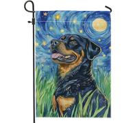 Rottie - Bandiera da giardino per cani, decorazione per esterni blu cielo notturno, bandiera in iuta su entrambi i lati per gli amanti dei cani, decorazione per il prato della casa tutto l'anno 30,5 x