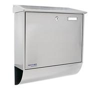 Rottner cassetta delle lettere Expo Inox, serratura a cilindro con 2 chiavi, acciaio inox, LxH 385x410 mm, kit di fissaggio incluso, supporto per giornale, targhetta portanome