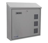 Rottner cassetta delle lettere Muro Inox, serratura a cilindro con 2 chiavi, acciaio, LxHxP 360x360x100 mm, kit di fissaggio incluso, targhetta portanome, finestrelle d'ispezione