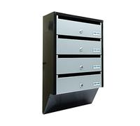 Rottner cassetta postale condominiale Depot 4 con 4 alloggi, struttura in lamiera d'acciaio, targhette portanome, apertura frontale superiore, 4 serrature a cilindro, Argento/Nero.