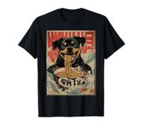 Rottweiler Affamato Cane Mangia Ramen Noodles Arte Giapponese Maglietta