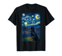 Rottweiler Cane Cielo Notturno Chiaro di Luna Stelle Impressionismo Maglietta