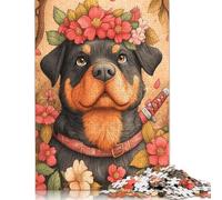 Rottweiler con fiori, puzzle da 500 pezzi per adulti - Puzzle per attività in famiglia, giochi educativi, difficili e stimolanti (52x38 cm)