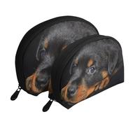Rottweiler Cucciolo Animali domestici Piccoli cani Rottweiler, Borsa per trucco a conchiglia Portamonete da donna Borsa da toilette piccola Borsa per cosmetici 2 pezzi