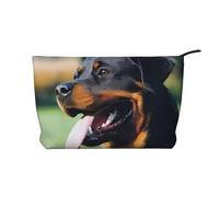 Rottweiler Dog (1) borsa per il trucco in velluto a coste con chiusura a cerniera, organizer multifunzionale 22 x 7 x 17 cm per viaggi, campeggio, vacanze, fitness, Nero , Taglia unica