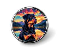 Rottweiler Dog Mountain Lake Round Brooch Pin Badge Lapel Tie Pin for Women Men Office Worker Teacher Decor