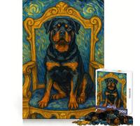 Rottweiler sul trono, puzzle da 1000 pezzi in stile Van Gogh per adolescenti, gioco di logica stimolante, momento di serenità, bordo trasparente, regalo creativo (38x52cm)