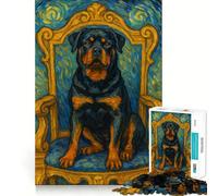 Rottweiler sul trono, puzzle da 1000 pezzi in stile Van Gogh per adolescenti, gioco di logica stimolante, momento di serenità, bordo trasparente, regalo creativo (38x52cm)