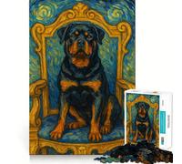 Rottweiler sul trono, stile Van Gogh, puzzle da 1000 pezzi per ragazzi, gioco di logica, divertente e silenzioso, taglio liscio, regalo perfetto (50x75cm)