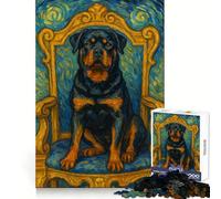 Rottweiler sul trono, stile Van Gogh, puzzle da 1000 pezzi per ragazzi, gioco di logica, divertente e silenzioso, taglio liscio, regalo perfetto (50x75cm)