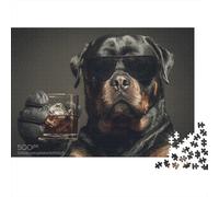 Rottweiler with Cocktail Puzzle Impossible 1000Pcs Decorazione Per La Casa. Giochi Rilassamento E Intelligence Per Adulti E Bambini Da 12 Anni 70x50cm/1000pcs