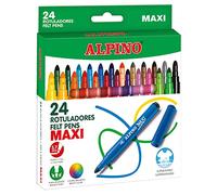 Rotuladores Alpino Maxi para Niños - Rotuladores Gruesos - Estuche de 24 colores con Punta Gruesa de 6mm - Tinta Lavable - Perfecto para Manualidades, Pintar Mandalas o Material Escolar