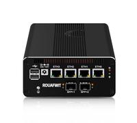 ROUAFWIT Mini PC Dual 10Gbe N150(Upgard N100) Firewall Hardware, 2 x SFP+ 10Gbps, 4 x 2.5Gbe i226-V Lan with Filter Connector, DDR5 8G RAM 256G NVME SSD, AES-NI, SIM, TF, 3 Display