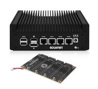 ROUAFWIT Mini PC Firewall Core i3 N355 (Upgraded N305), Micro Computer OPNsense Appliance, DDR5 16G RAM 512G SSD, 4 x 2.5GbE i226V LAN Fanless Hardware, TF Slot, With 1v4 Nvme Adapter