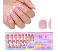 Roucerlin 150 unghie finte 3 in 1 a mandorla corta, preformate in morbido gel a copertura completa, con colla rosa, riutilizzabili, estensioni per unghie finte fai da te, 15 misure