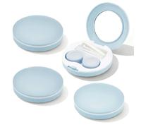 Roucerlin Kit di 4 strumenti per rimuovere lenti a contatto, con specchio e flaconcino per soluzioni, contenitore per cosmetici, per viaggi, casa, ufficio, Blu, No