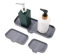 Roucerlin Set di 3 portasapone da bagno in silicone con beccuccio di scarico, portasapone da cucina con drenaggio, autodrenante, per lavandino, portaspugne, organizer per dispenser, lavabo, contatore