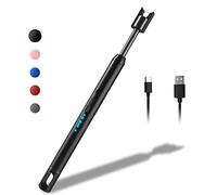Rouclo Accendino Elettrico USB, Accendino Lungo per Candele Accendigas USB Ricaricabile con Indicatore della Batteria, Accendino Arco Elettrico per Accendere Candele, Stufe, Barbecue, Campeggio (Nero)