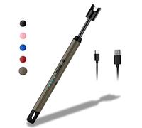 Rouclo Accendino Elettrico USB, Accendino Lungo per Candele Accendigas USB Ricaricabile con Indicatore della Batteria, Accendino Arco Elettrico per Accendere Candele, Stufe, Barbecue (Marrone)