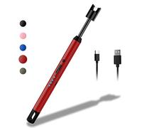 Rouclo Accendino Elettrico USB, Accendino Lungo per Candele Accendigas USB Ricaricabile con Indicatore della Batteria, Accendino Arco Elettrico per Accendere Candele, Stufe, Barbecue(Rosso)