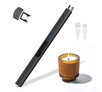 Rouclo Accendino Elettrico USB Ricaricabile, Antivento Lungo Accendigas con Indicatore della Batteria per Accendere Candele, Stufe, Stufa a Gas, Barbecue,Campeggio, Cucina (Grigio)