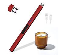 Rouclo Accendino Elettrico USB Ricaricabile, Antivento Lungo Accendigas con Indicatore della Batteria per Accendere Candele, Stufe, Stufa a Gas, Barbecue,Campeggio, Cucina (Rosso)
