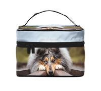 Rough Collie Bokeh Railway Cani Animali domestici ruvidi, Borsa per il trucco Borsa per cosmetici Borsa da viaggio portatile da viaggio Astuccio per matite