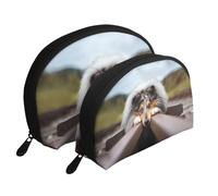 Rough Collie Bokeh Railway Cani Animali domestici ruvidi, Borsa per trucco a conchiglia Portamonete da donna Borsa da toilette piccola Borsa per cosmetici 2 pezzi
