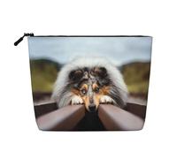 Rough Collie Bokeh Railway Dogs Animali domestici Ruvidi, Borsa per cosmetici in lino sintetico Borsa per trucco Borsa da viaggio portatile