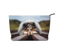 Rough Collie Bokeh Railway Dogs Animali domestici Ruvidi, Borsa per cosmetici in velluto a coste Borsa per il trucco Borsa da viaggio portatile