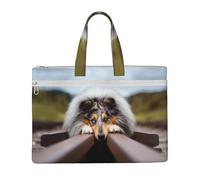 Rough Collie Bokeh Railway Dogs Animali domestici Ruvidi,Borsa portadocumenti in tela con cerniera, borsa a mano, valigetta per scuola e ufficio