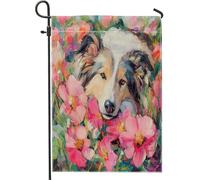 Rough Collie Dog Front Yard Backyard Juta Giardino Bandiere 30,5 x 45,7 cm Double Face per esterni, pittura a olio Fiore di Pesco Piccole Bandiere Casa, Pet Home Portico Prato Bandiere
