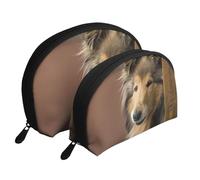 Rough Collie Lassie Cani Grandi cani soffici Animali domestici, Borsa per trucco a conchiglia Portamonete da donna Borsa da toilette piccola Borsa per cosmetici 2 pezzi