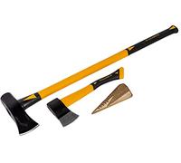 Roughneck ROU65501 Wood Cutting & Splitting Set - 3 Piece Including: Splitting maul (2.7kg), Axe (0.6kg) & Wood Grenade Splitting wedge, Yellow - Black
