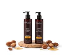 Rougj Kit Ritual Argan Capelli - Shampoo Illuminante Olio di Argan Bio 250ml + Balsamo Maschera 2in1 250ml - Trattamento Nutriente per Capelli Secchi, Spenti e Trattati - Set Completo Doccia