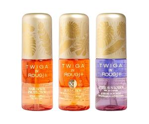 Rougj Travel Kit Solari 3x50ml - Spray Capelli, Lozione Solare SPF 30, Doposole - Attivatore e Prolungatore Abbronzatura Protezione UV e Idratazione Viso Corpo Capelli - Twiga by Rougj - Made in Italy
