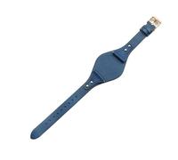 ROUHO 18mm Cinturino Retrò in Vera Pelle con Fibbia, Bracciale di Ricambio Durevole per Fossil ES4113 ES4114 ES3616 ES3625-Blu + Oro Rosa Fibbia