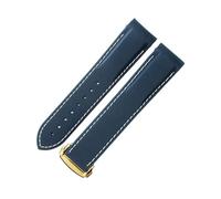 ROUHO 20mm Bracciale di Ricambio con Finale Curvo, Cinturino in Gomma Siliconica per Omega Seamaster Planet Ocean-Blu Bianco + Oro Fibbia