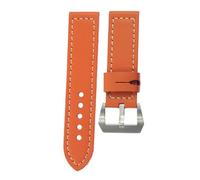ROUHO 24mm Fatto a Mano Pelle Orologio Cinturino Fibbia Ad Ardiglione Regolabile Guarda Il Braccialetto Cinturino per P-ANE-RAI PAM-Arancione Argento Fibbia