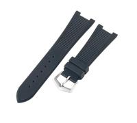 ROUHO 25x12mm Impermeabile Gomma Cinturino Orologio Intagliato Ricambio Durevole Silicone Bracciale Orologio per Patek Philippe Nautilus-Nera + Fibbia Argento