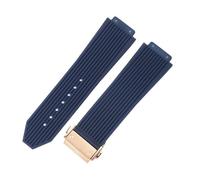 ROUHO 26 x 19 x 22mm Bracciale Uomo con Chiusura Déployante, Cinturino Sportivo in Gomma e Silicone per Hublot Big Bang-Blu + Oro Rosa Fibbia