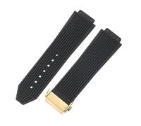 ROUHO 26 x 19 x 22mm Bracciale Uomo con Chiusura Déployante, Cinturino Sportivo in Gomma e Silicone per Hublot Big Bang-Nero + Oro Fibbia