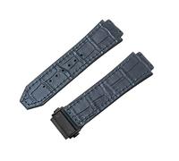 ROUHO 26 x 19mm Regolabile Pelle Cinturino Orologio Chiusura Déployante Gomma Braccialetto per HUBLOT Big Bang-Blu Scuro + Nero Fibbia