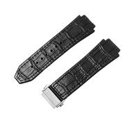 ROUHO 26 x 19mm Regolabile Pelle Cinturino Orologio Chiusura Déployante Gomma Braccialetto per HUBLOT Big Bang-Nero + Argento Fibbia