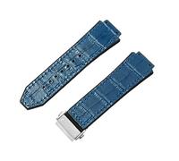 ROUHO 26 x 19mm Regolabile Pelle Cinturino Orologio Chiusura Déployante Gomma Braccialetto per HUBLOT Big Bang-Blu + Argento Fibbia