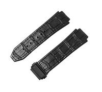 ROUHO 26 x 19mm Regolabile Pelle Cinturino Orologio Chiusura Déployante Gomma Braccialetto per HUBLOT Big Bang-Nero + Nero Fibbia