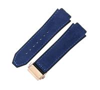 ROUHO 26 x 19mm Ricambio Pelle Braccialetto Orologio Uomo e Donna Cinturino in Pelle per HUBLOT Big Bang-Blu + Oro Rosa Fibbia